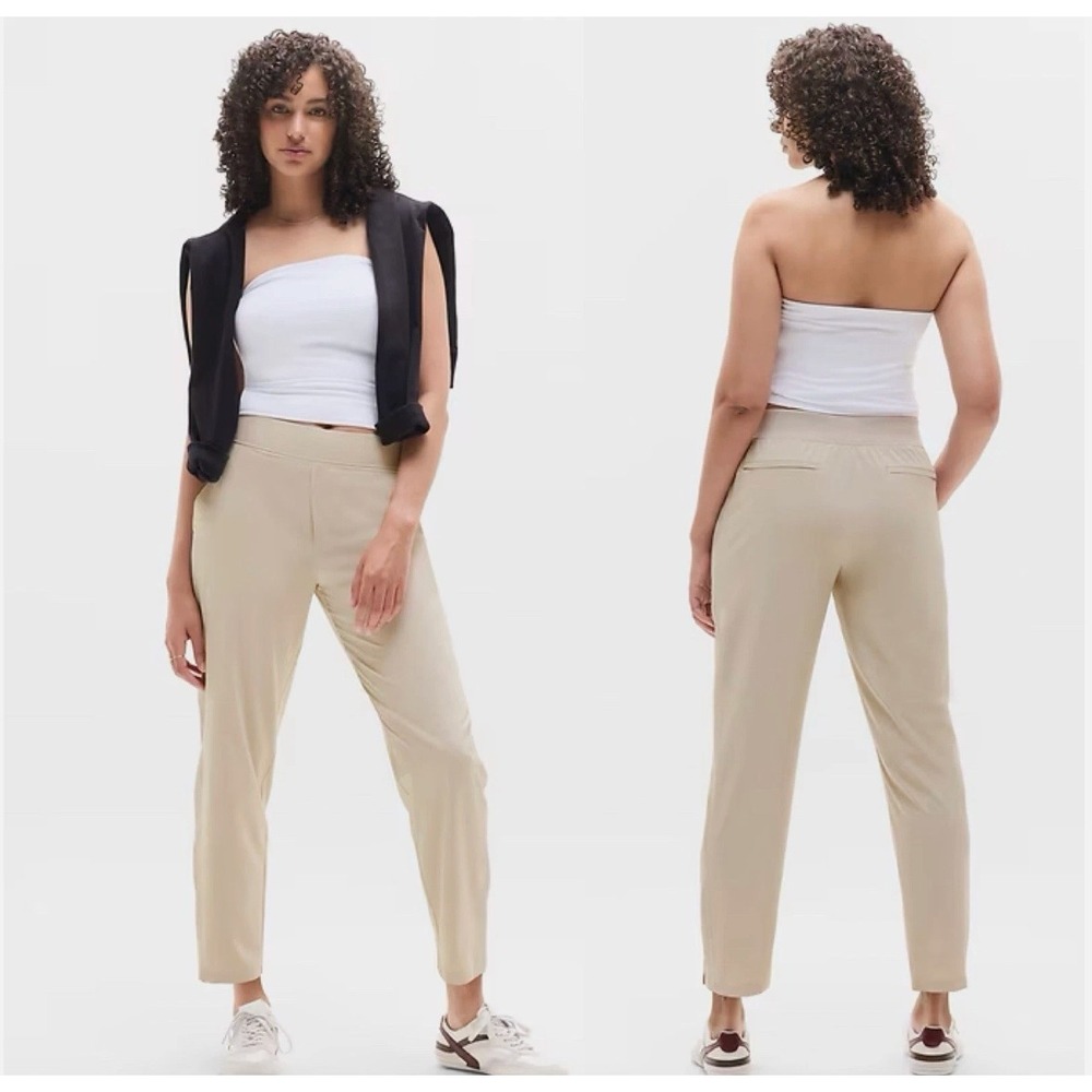 Athleta Brooklyn Ankle Pant 12 Beige Khaki Travel Stretch Tapered Pants - Picture 11 of 13